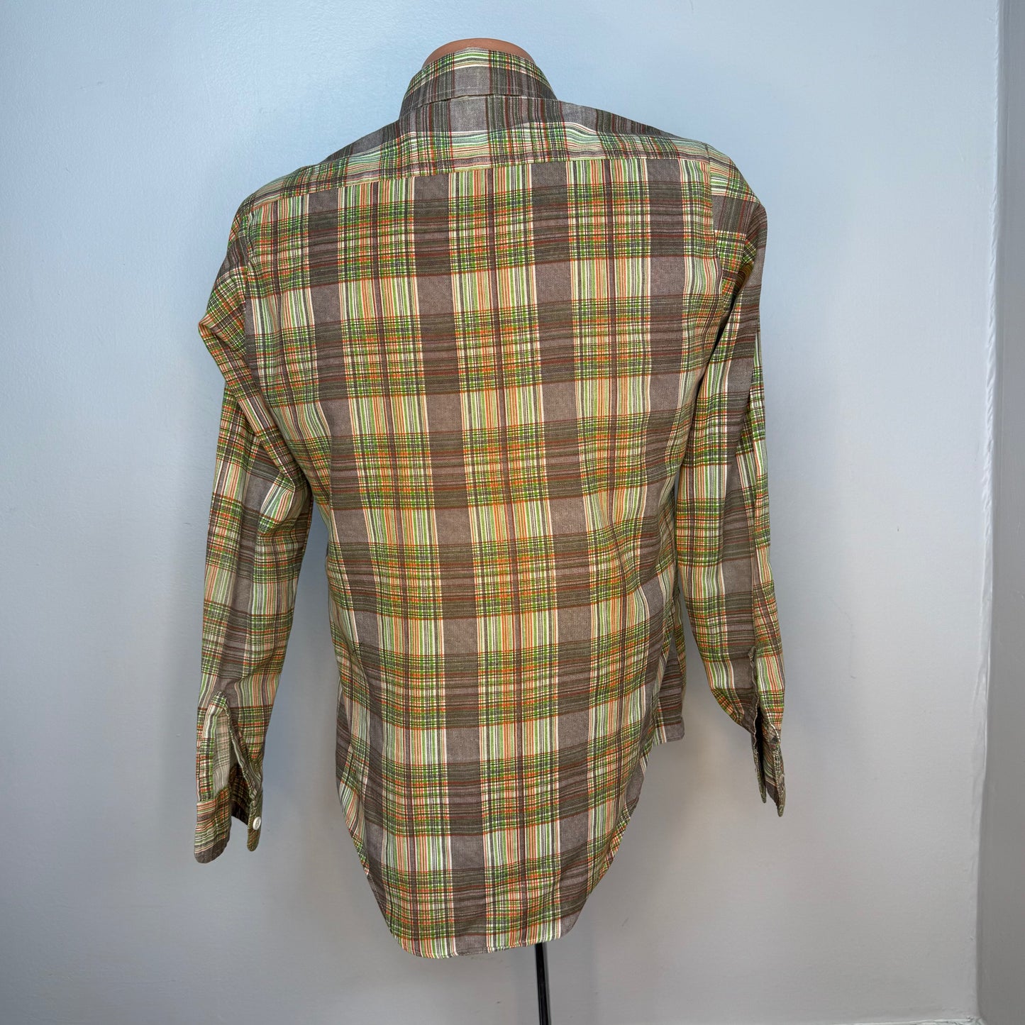 1970s Brown Plaid Long Sleeve Shirt, Size Small