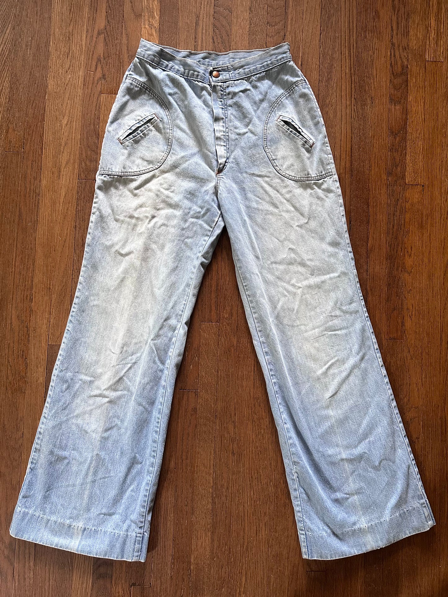 1970s Flare Leg Jeans, Gene’s Jeans, 26.5x29.5, Light Wash Denim, High Wasited