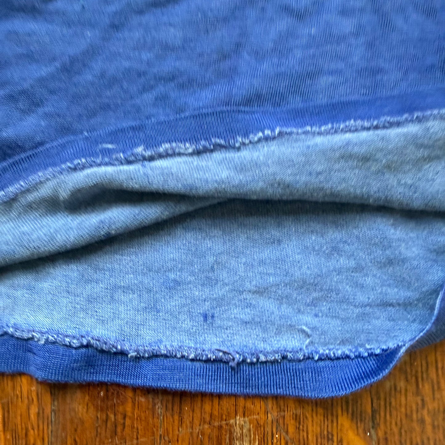 1960s Blue and Red Jersey Durene T-Shirt, Size Small, Distressed