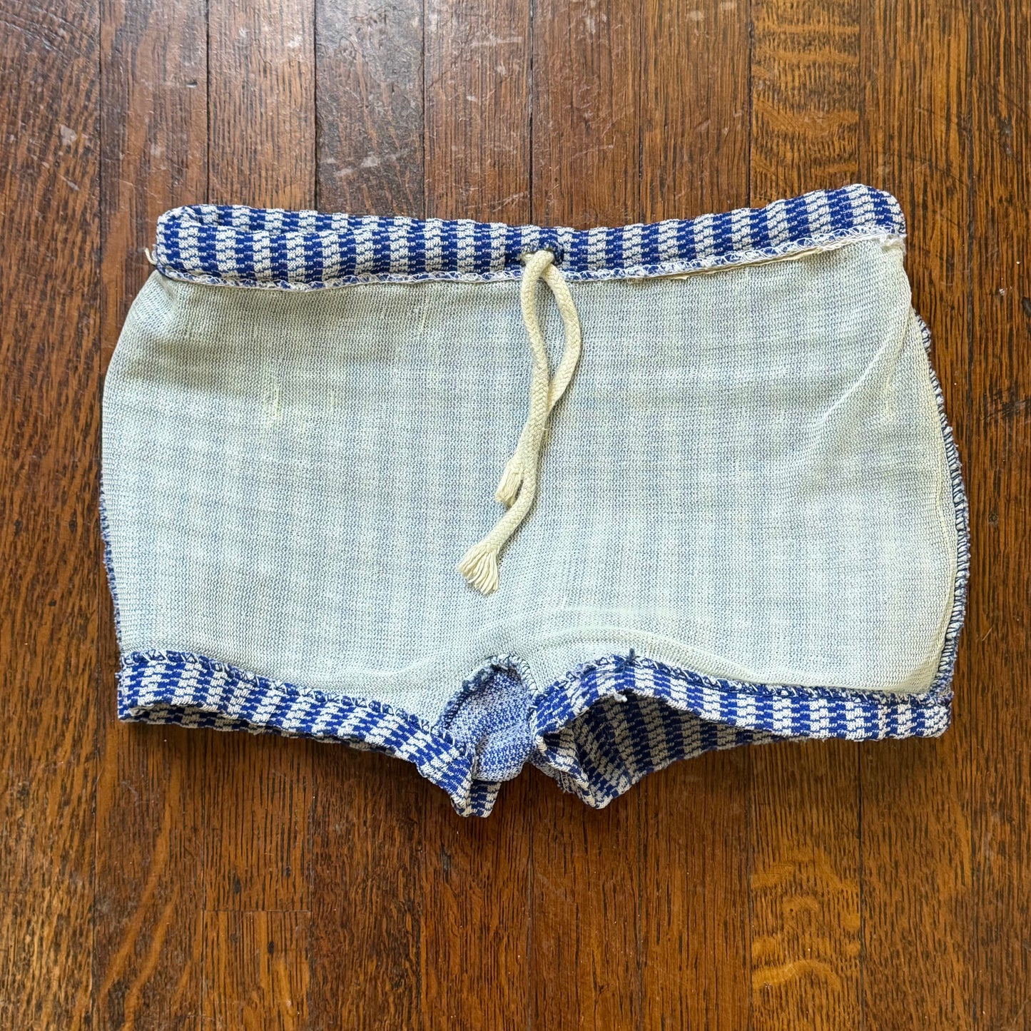 1970s Boys’ Blue Stripe Swim Trunks, Stretch Swimsuit Size 6/7