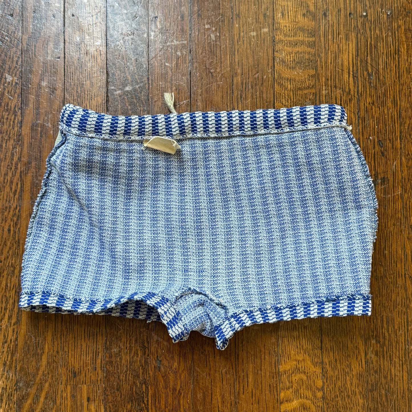 1970s Boys’ Blue Stripe Swim Trunks, Stretch Swimsuit Size 6/7