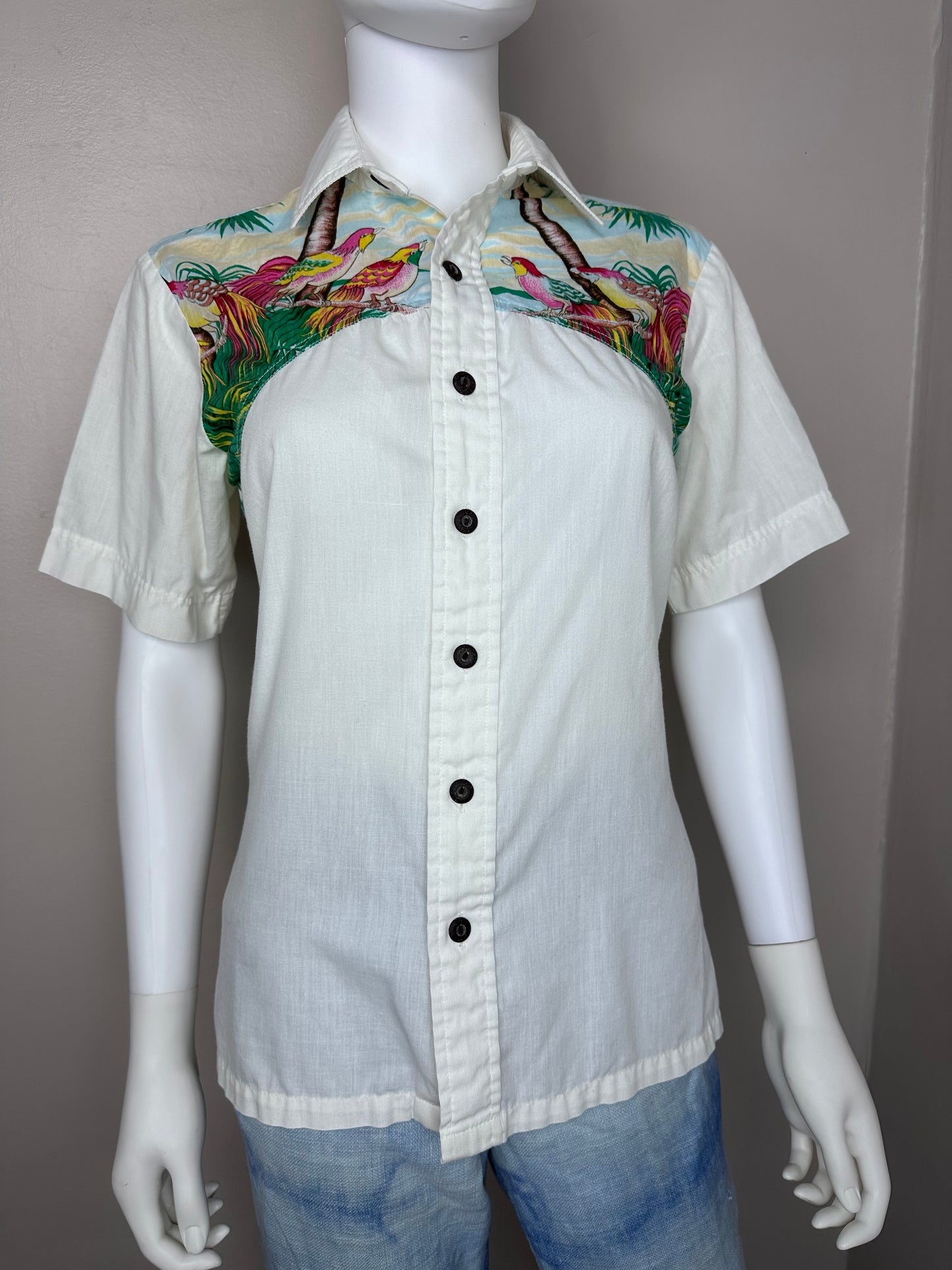 1970s Bird Print Short Sleeve Shirt, Kennington Ltd California Size Small