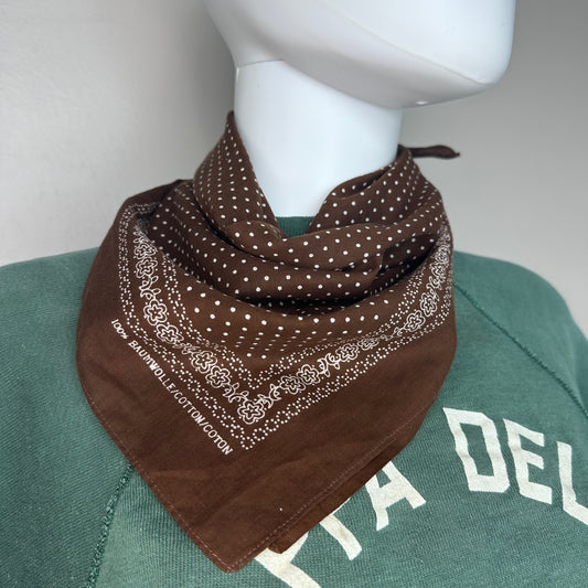 Vintage Brown Polka Dot Cotton Bandana, 19.5x20.25, Selvage Edge
