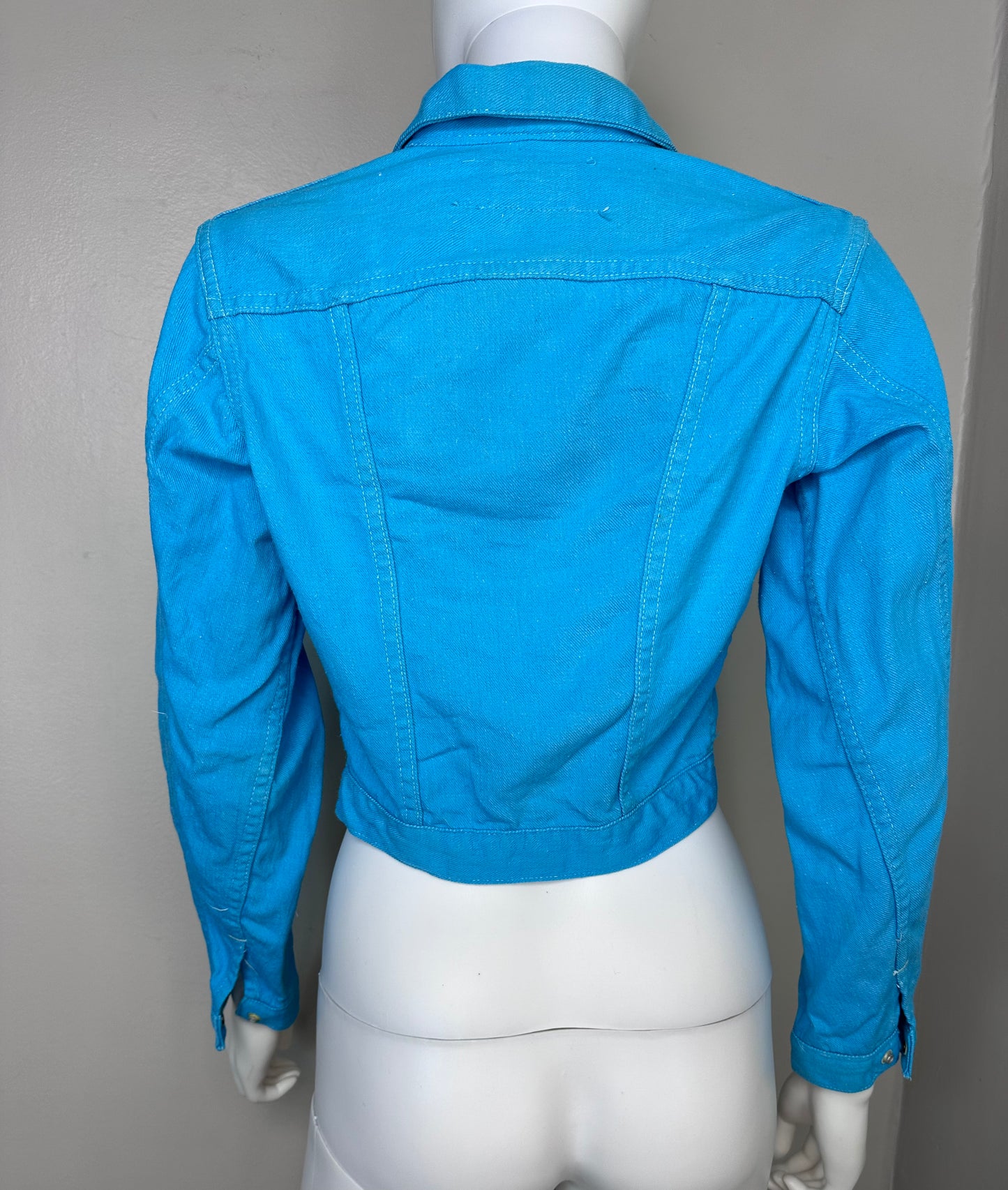 1950s Aqua Denim Women’s Jacket, Wrangler Blue Bell Size Small, Sanforized Selvage Cotton, Pleated