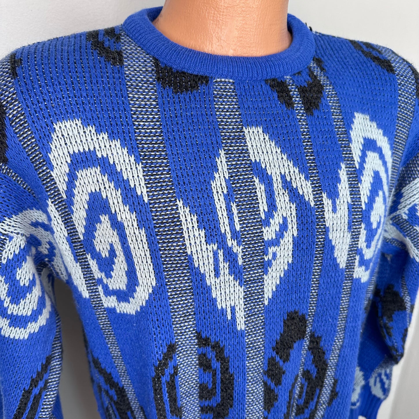 1990s Blue Swirls Pullover Sweater, Vision Size Medium