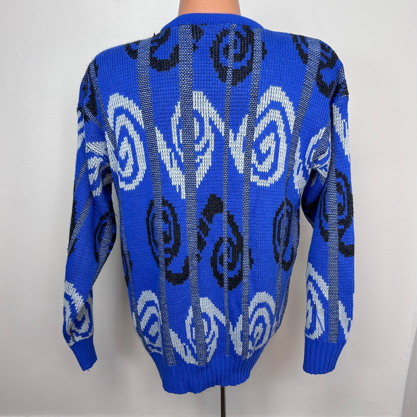 1990s Blue Swirls Pullover Sweater, Vision Size Medium