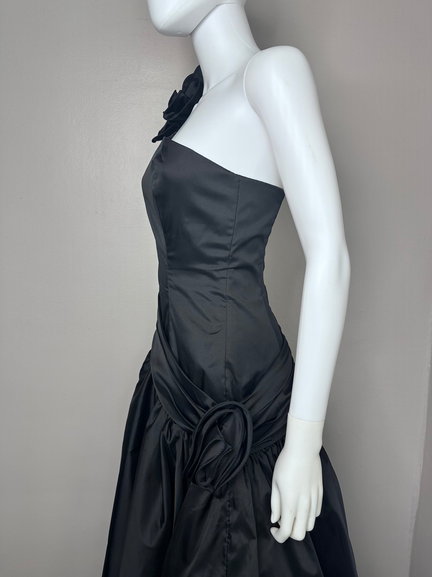 1980s Black Asymmetrical Formal Dress, Jasper Bros Size XS, 80s Prom