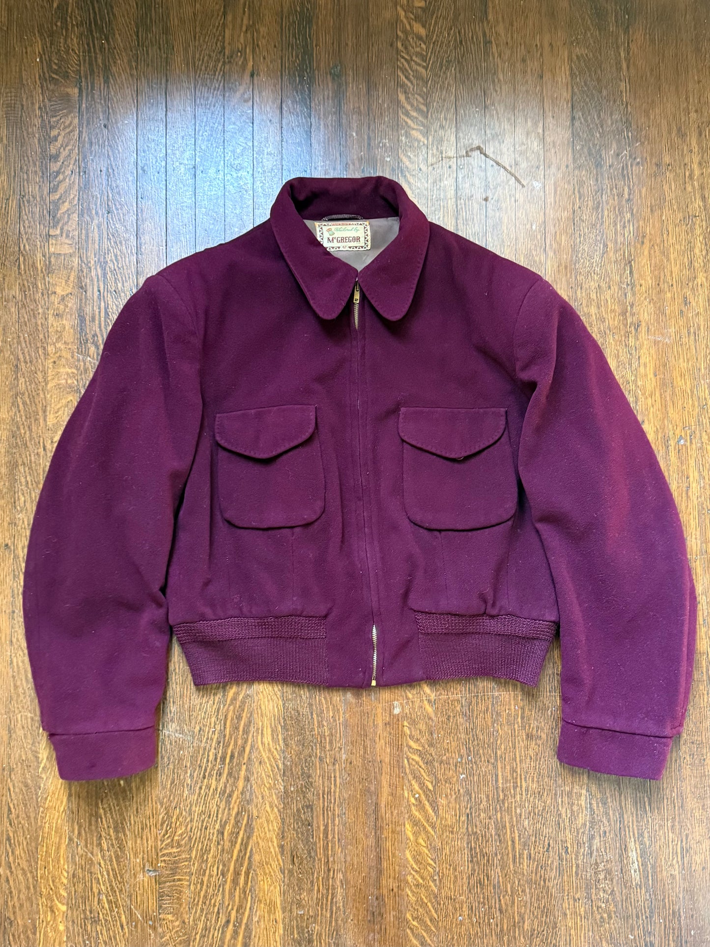 1940s/50s McGregor Windsor Jacket, Size 42, Burgundy, Zip up