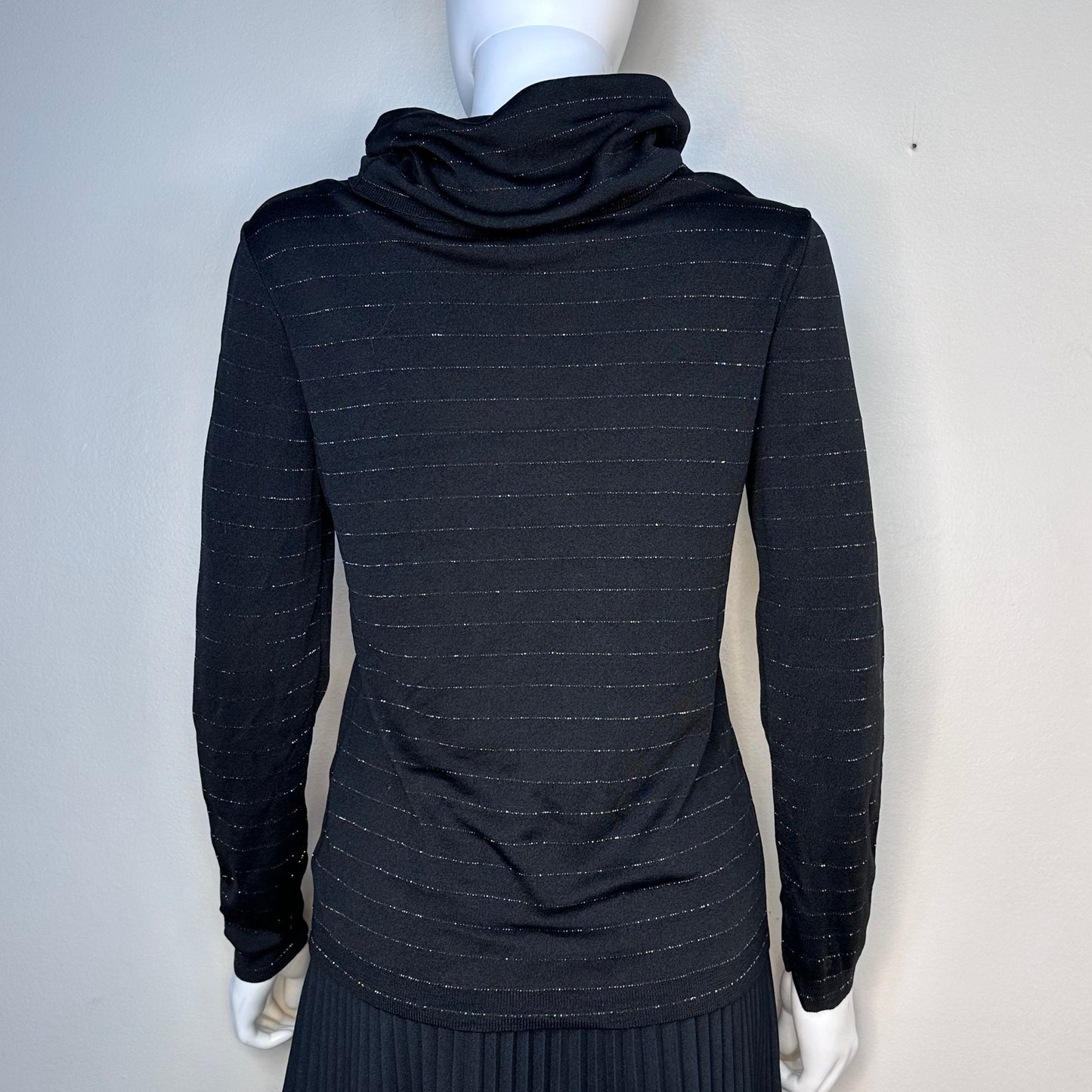 1970s Black and Silver Metallic Stripe Turtleneck Sweater, Pierre Cardin Size Medium