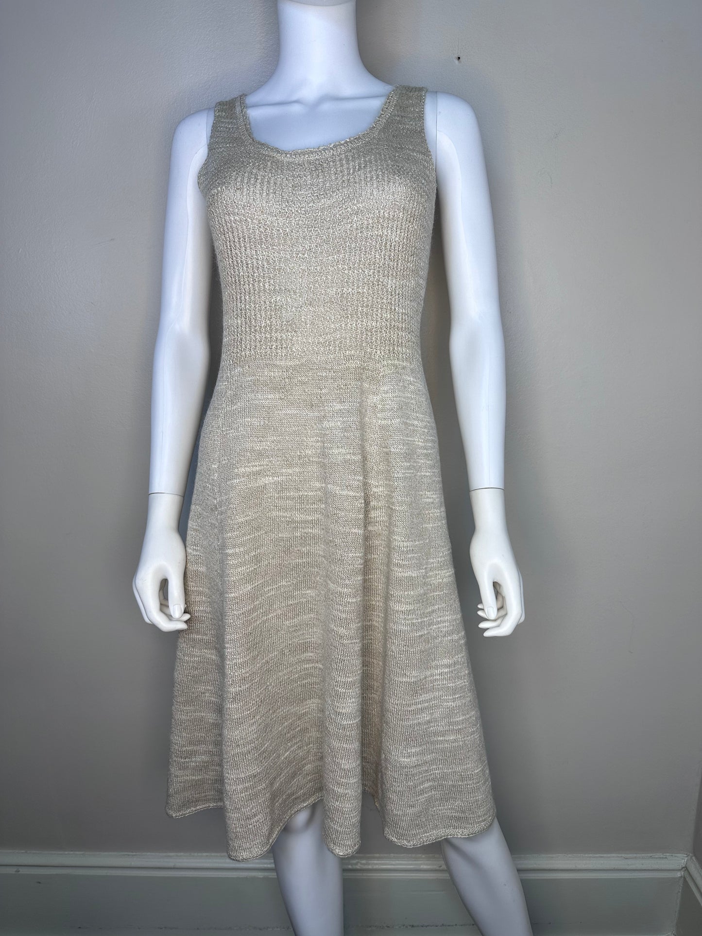 1970s Beige Knit Sleeveless Dress and Cardigan, St John Knits by Marie Gray Size Small