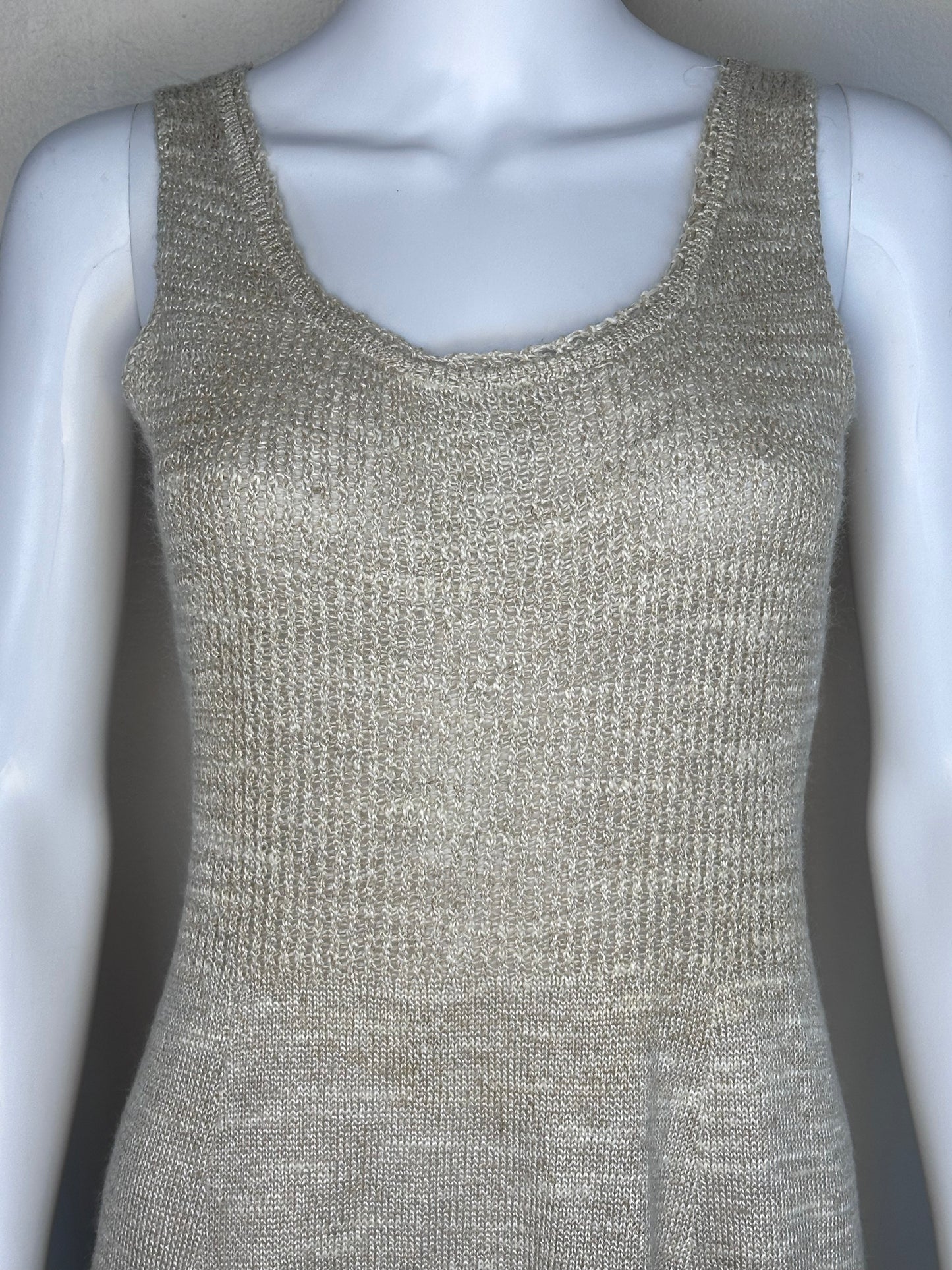 1970s Beige Knit Sleeveless Dress and Cardigan, St John Knits by Marie Gray Size Small