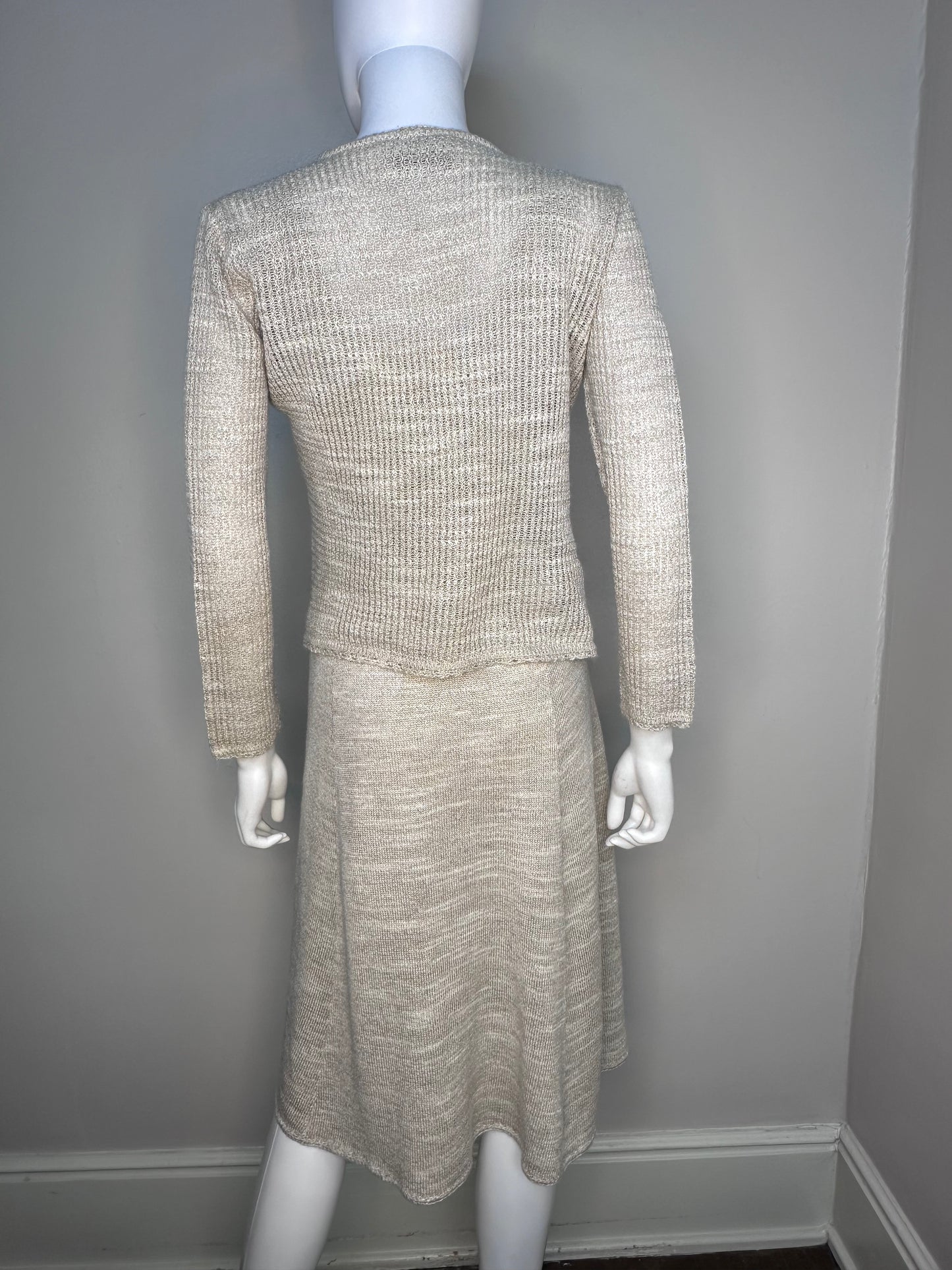 1970s Beige Knit Sleeveless Dress and Cardigan, St John Knits by Marie Gray Size Small