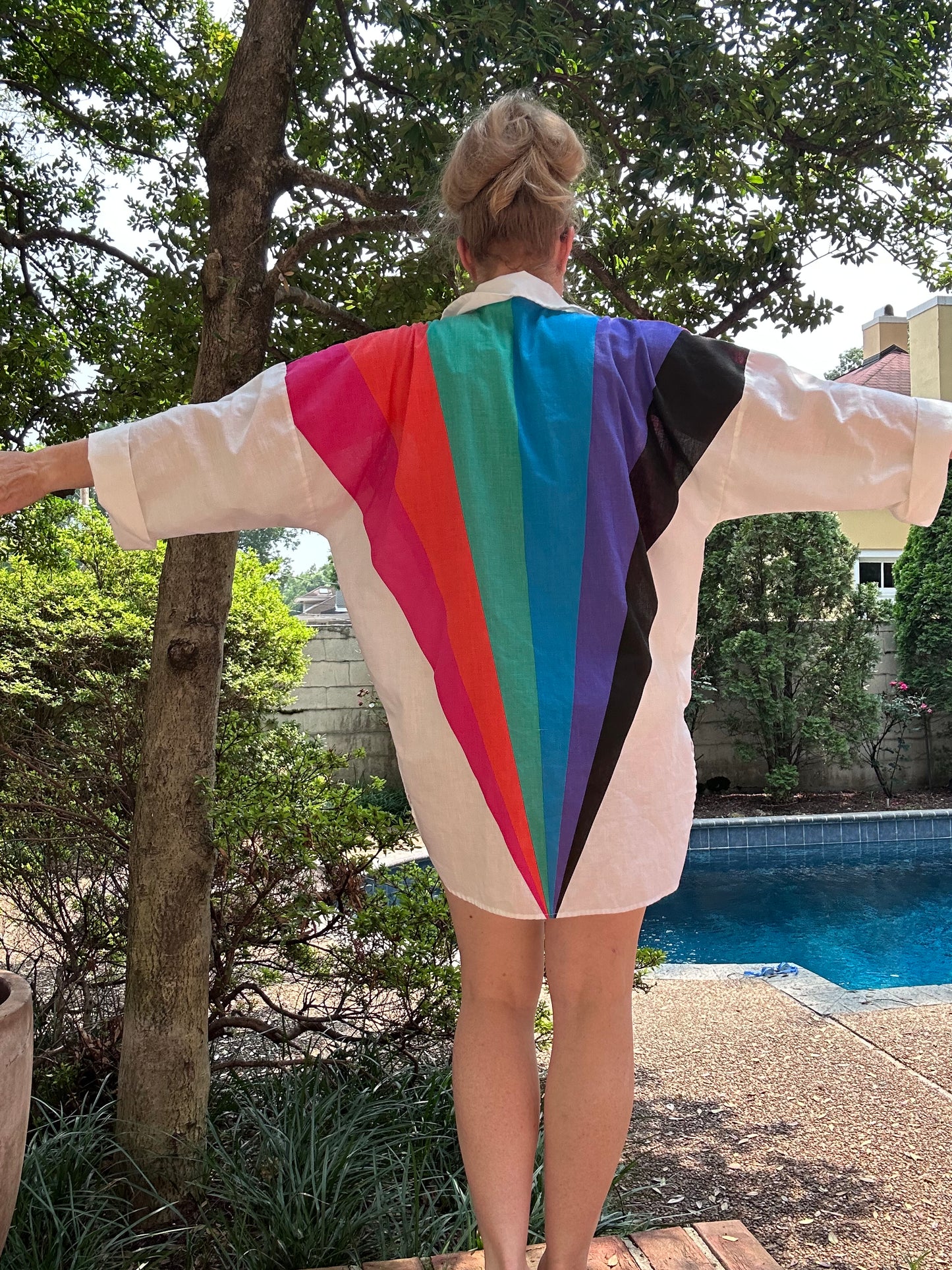 1980s Rainbow Oversized Blouse Tunic, Dotti Size Small-Medium