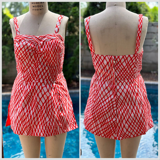 1960s Orange Swimsuit Romper, Gabar Size Medium Playsuit