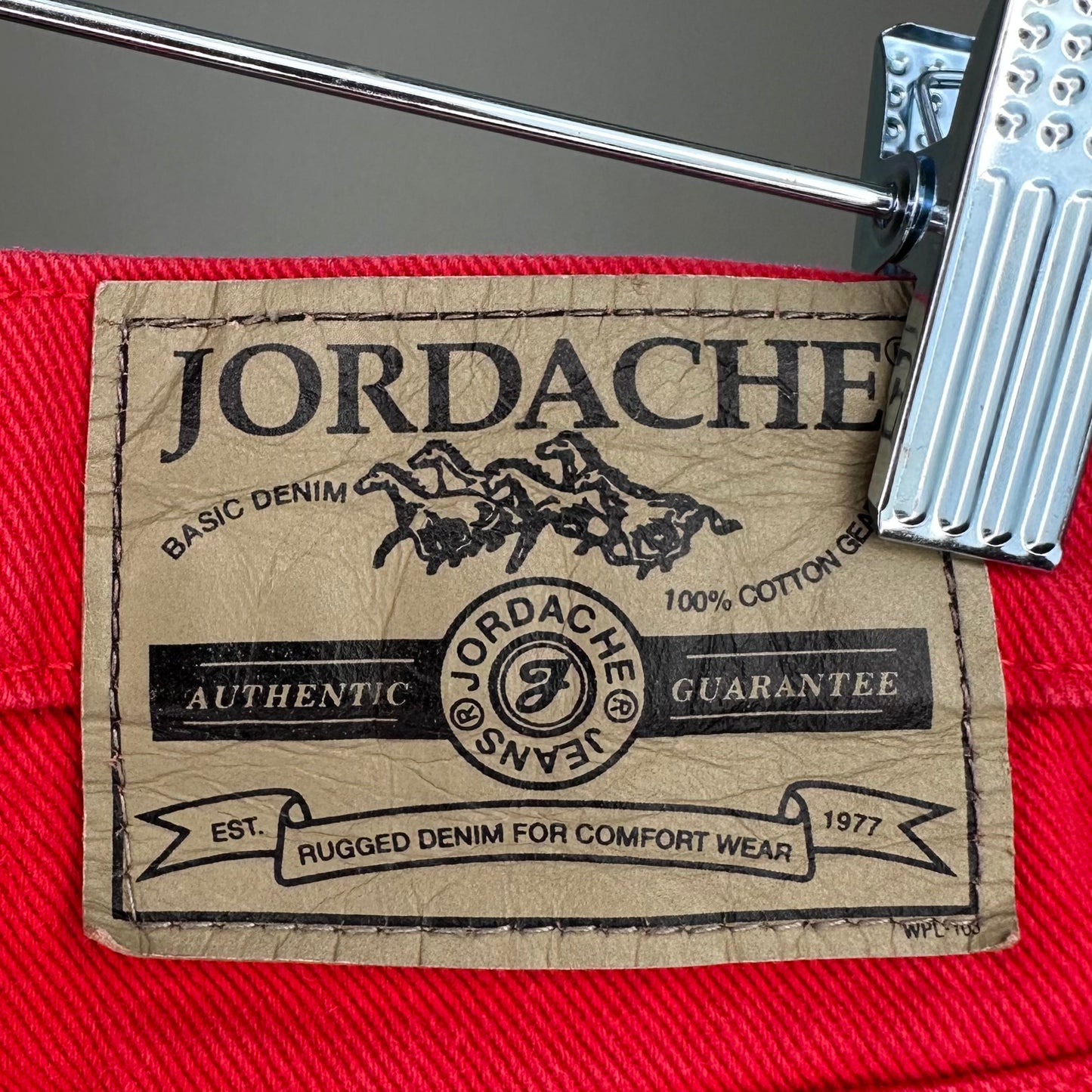 1990s Red Denim Cut Off Shorts, Jordache, 26" Waist