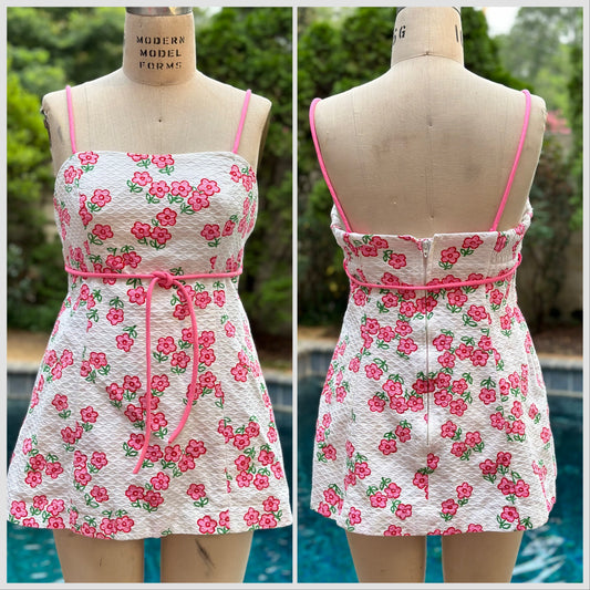 1960s Floral Two Piece Playsuit, Beach House Swimsuit Size Medium, Cotton Tunic and Bloomers