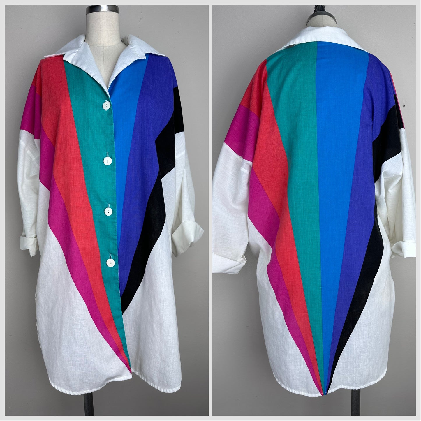 1980s Rainbow Oversized Blouse Tunic, Dotti Size Small-Medium