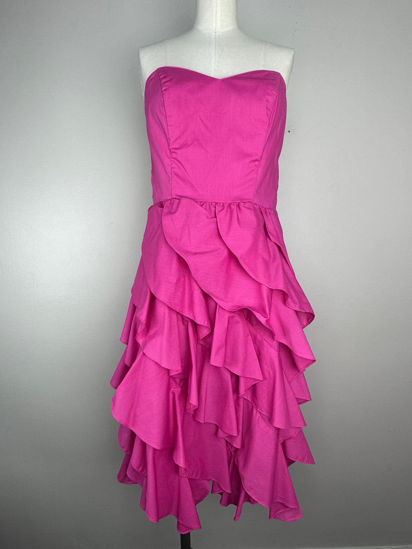 1980s Pink Strapless Ruffle Party Dress, D.B.A. L.A. Size M-L