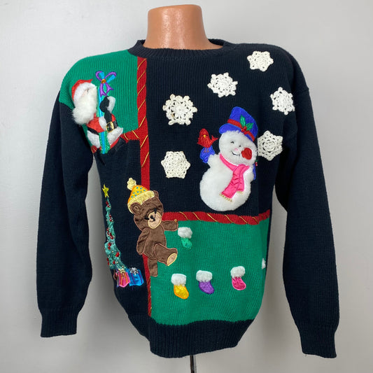 1990s Christmas Sweater, Work in Progress by Gladys Bagley, Size Small, Embellished