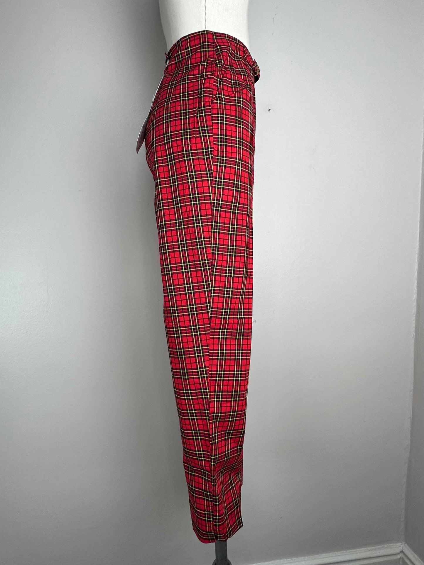 1950s Jantzen Red Plaid Pants, Size XS/S, Deadstock with Tags, Cotton Poplin Scottish Moor Anklers