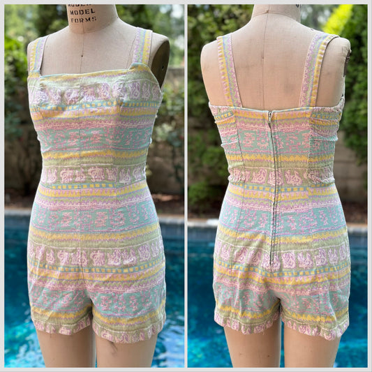 1950s Pastel Stripe Romper, Rose Marie Reid Swimsuit Size XS, Playsuit