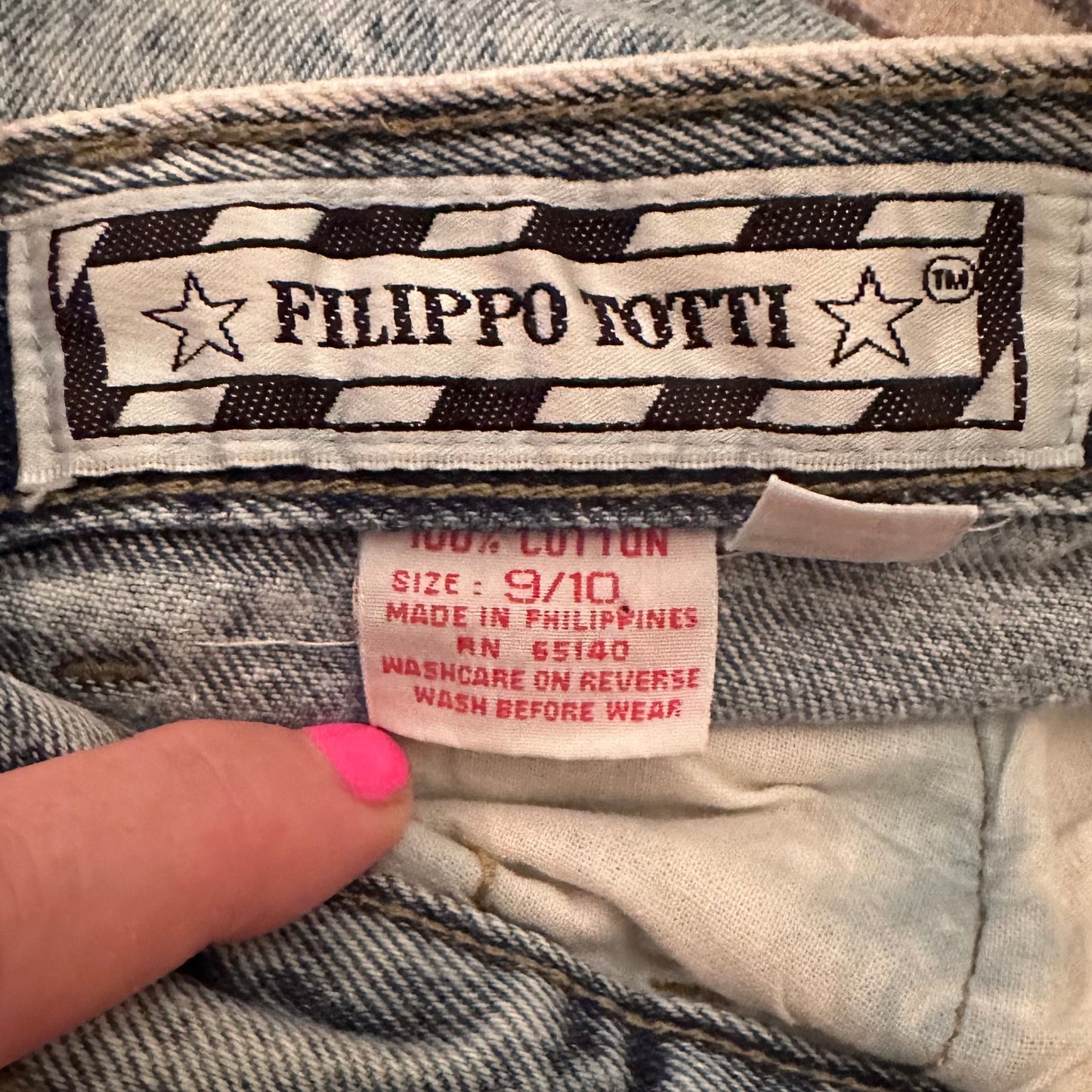 1980s Acid Wash Blue Jean Shorts with Bows, Filippo Totti, 26.5" Waist