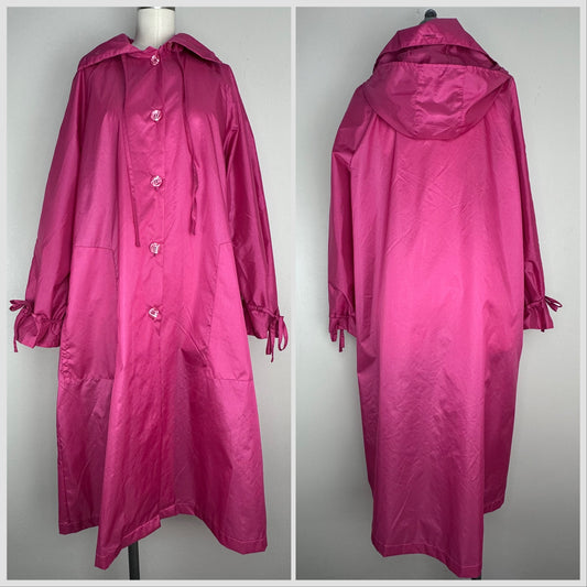 1980s Pink Hooded Raincoat, Size Medium-XL
