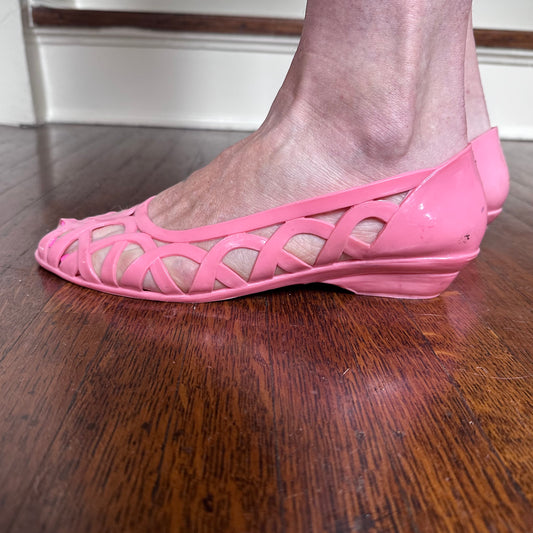 1980s Pink Jelly Shoes, Women’s Size 9
