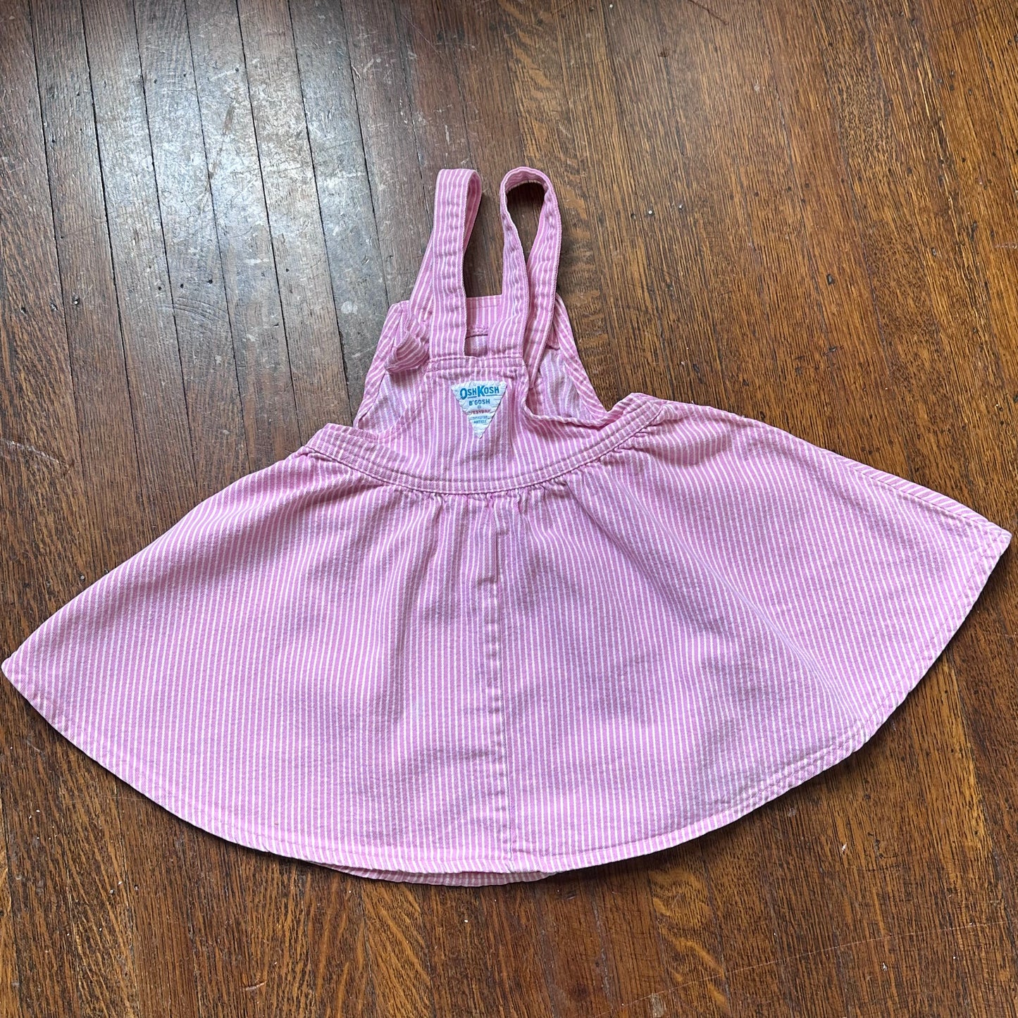 1980s Pink Stripe Denim OshKosh Vestbak Jumper, Kids Size 4T