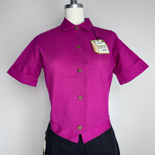 1950s Magenta Blouse, Deadstock with Tags, Fashion Tees Trends of Miami Size Small