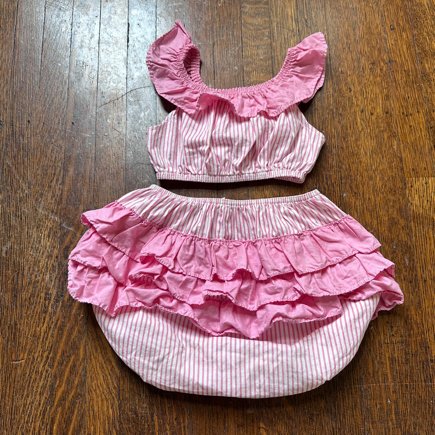 1950s Pink Playsuit Set, Kids Size 4t, Crop Top and Ruffle Butt Bloomers