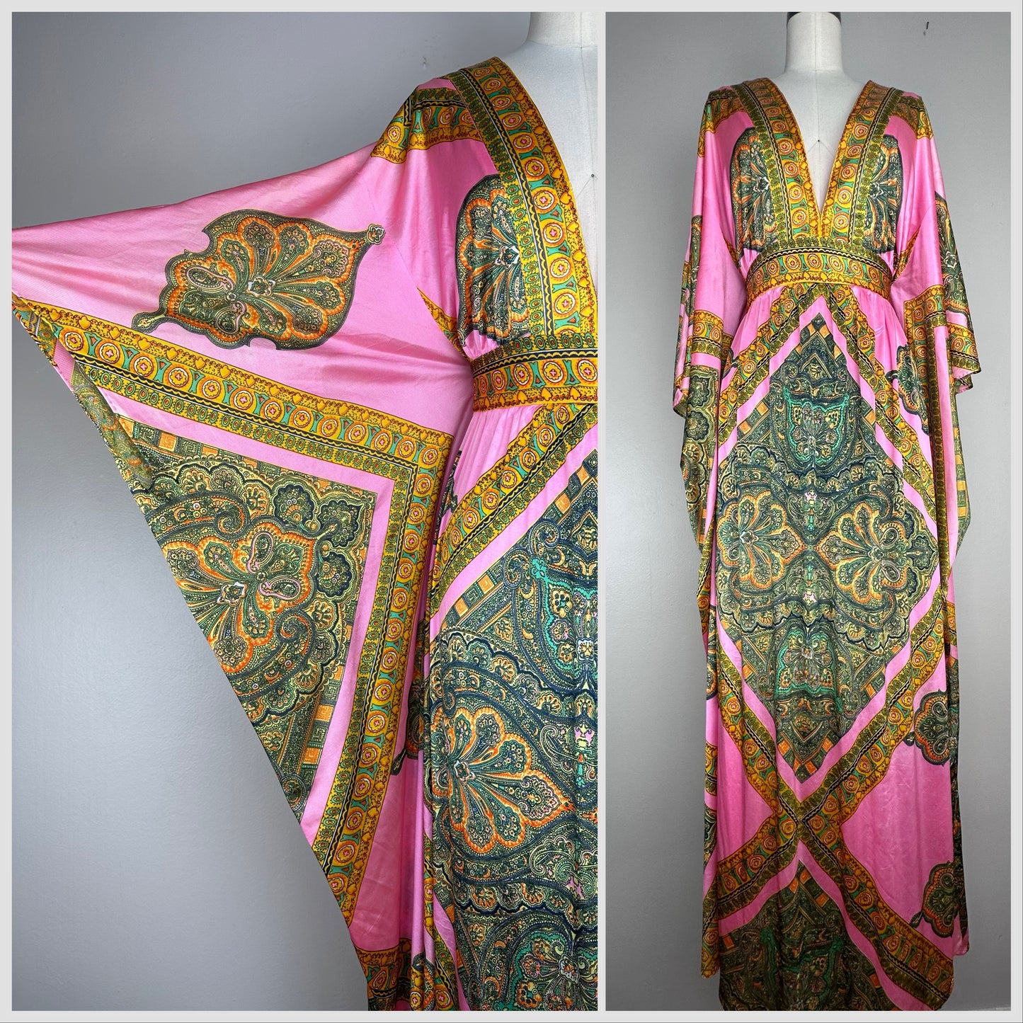 1970s Pink Psychedelic Caftan, Georgie Keyloun Size Medium-Large