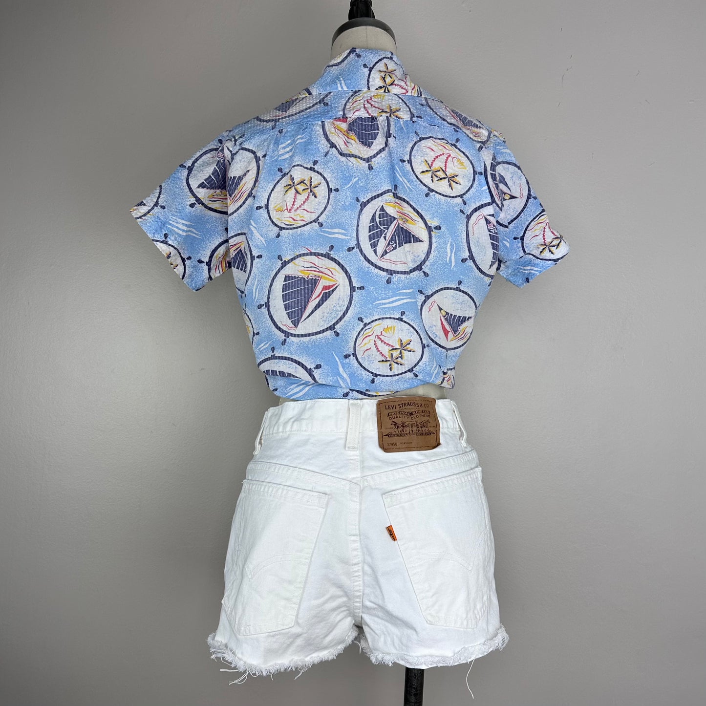 1990s White Denim Cut Off Shorts, Levi’s 950 Orange Tab, 30" waist