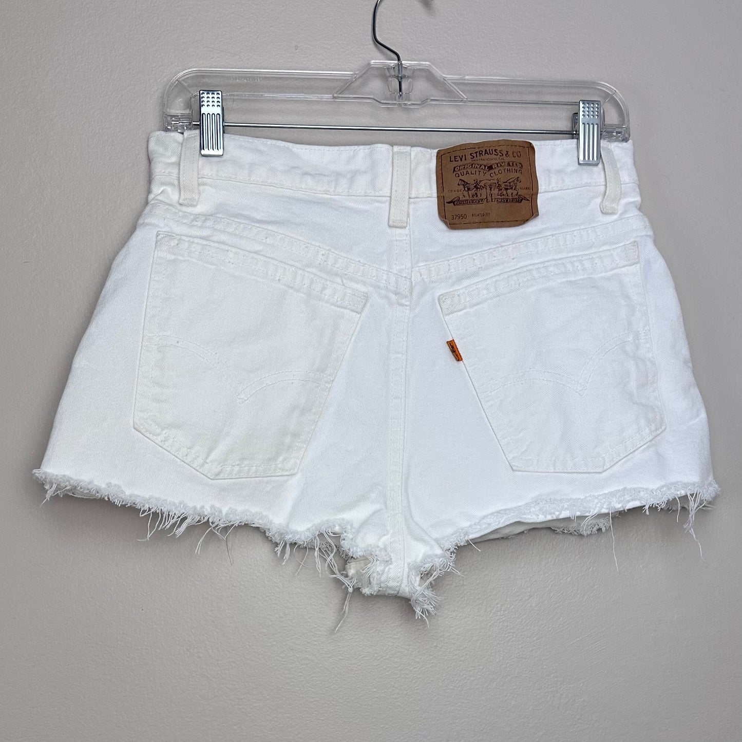 1990s White Denim Cut Off Shorts, Levi’s 950 Orange Tab, 30" waist