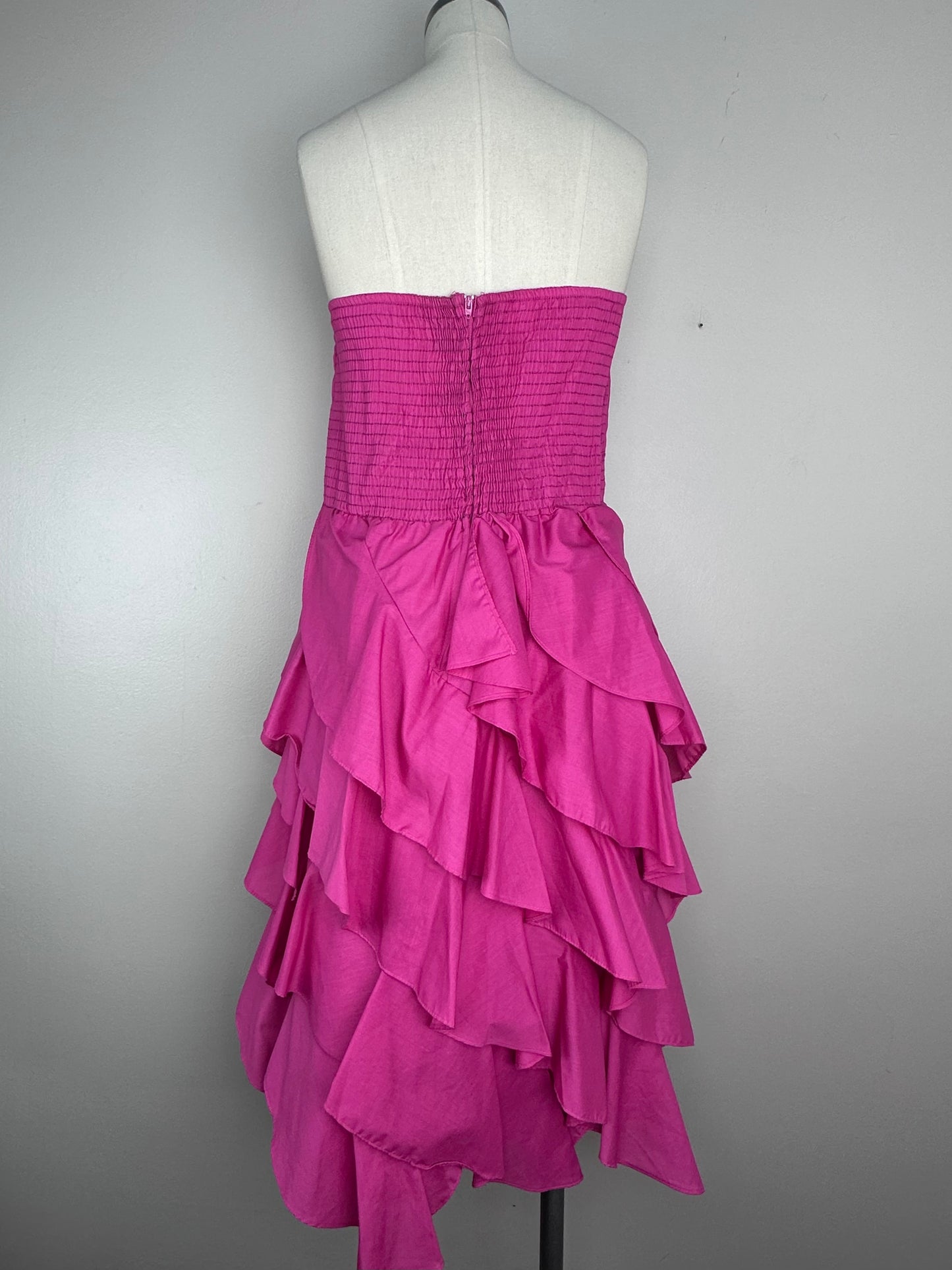 1980s Pink Strapless Ruffle Party Dress, D.B.A. L.A. Size M-L