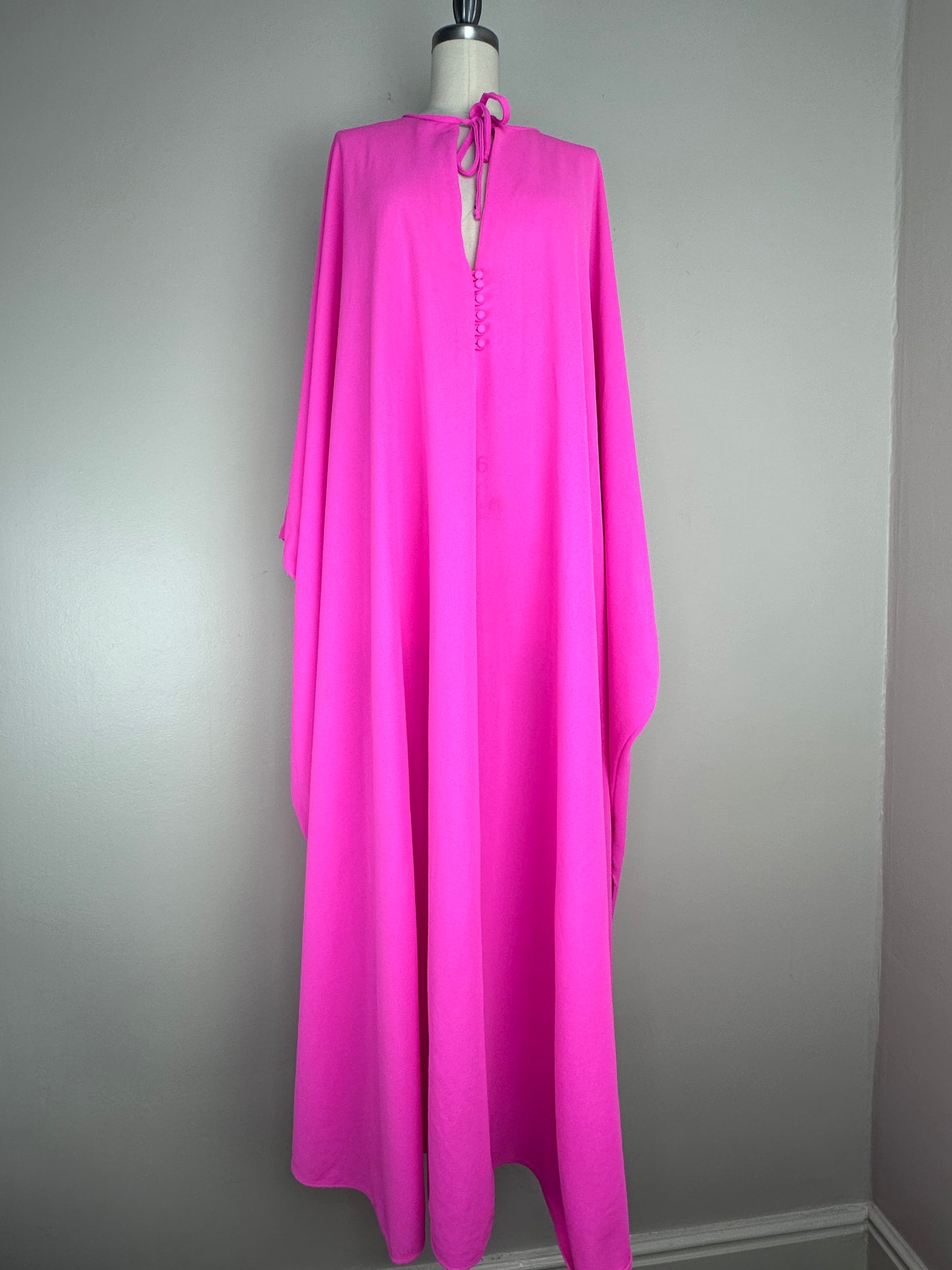 1970s Neon Pink Caftan, Miss Elaine, One Size