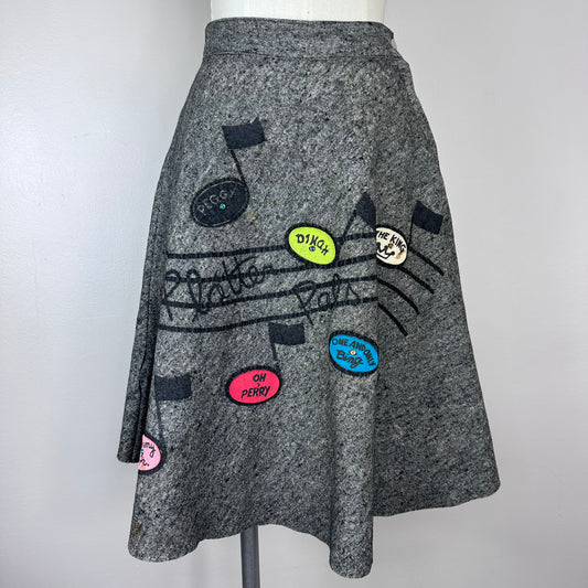 1950s Platter Pals Felt Skirt, Size XS, 50s Rock and Roll, Musical Notes, Commonwealth Felt