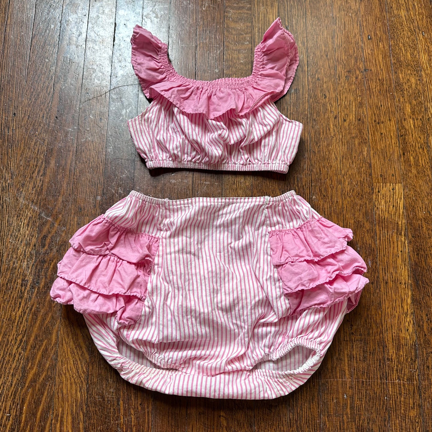 1950s Pink Playsuit Set, Kids Size 4t, Crop Top and Ruffle Butt Bloomers