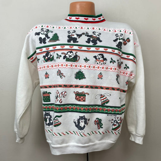 1990s Christmas Sweatshirt, Size S/M, Cute Animals, Glitter