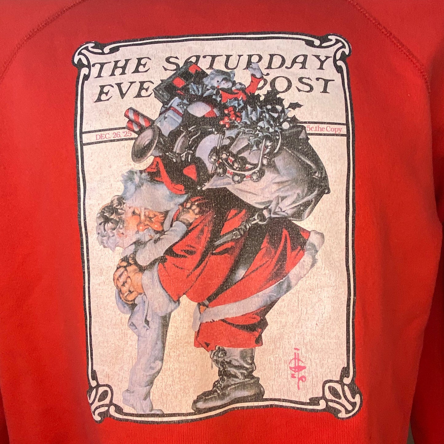 1990s Christmas Sweatshirt, Hanes Size M/L, 1925 Saturday Evening Post, Hug From Santa