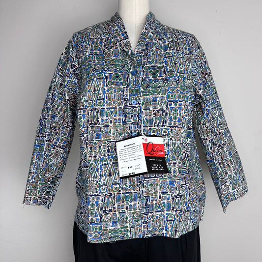 1950s/60s Batik Print Blouse, Deadstock with Tags, Queen Casuals Size Medium