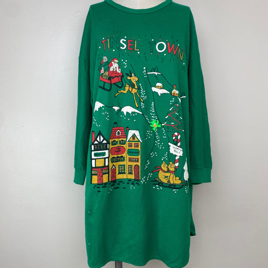 1990s Tinsel Town Christmas Sweatshirt Nightgown, Starlit Nights Size Medium, Tunic Nightshirt