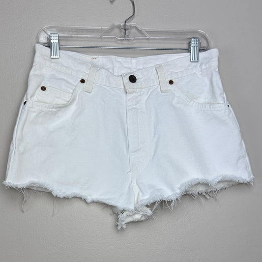 1990s White Denim Cut Off Shorts, Levi’s 950 Orange Tab, 30" waist