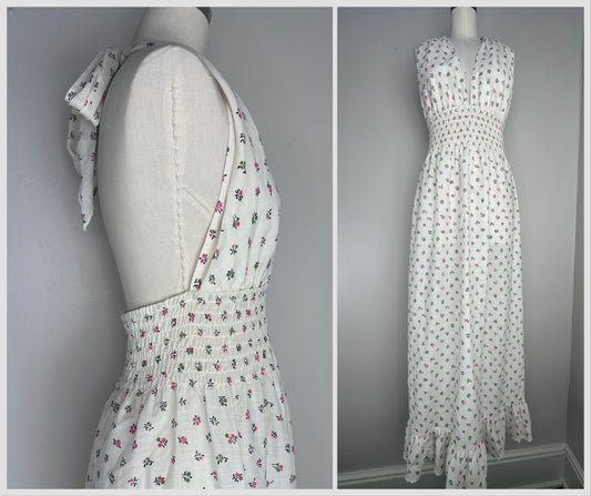 1970s Floral Halter Maxi Dress, Size Medium/Large