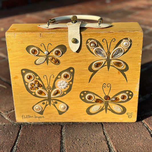 1960s Enid Collins of Texas Wooden Box Bag Purse, Flutter Byes 1963