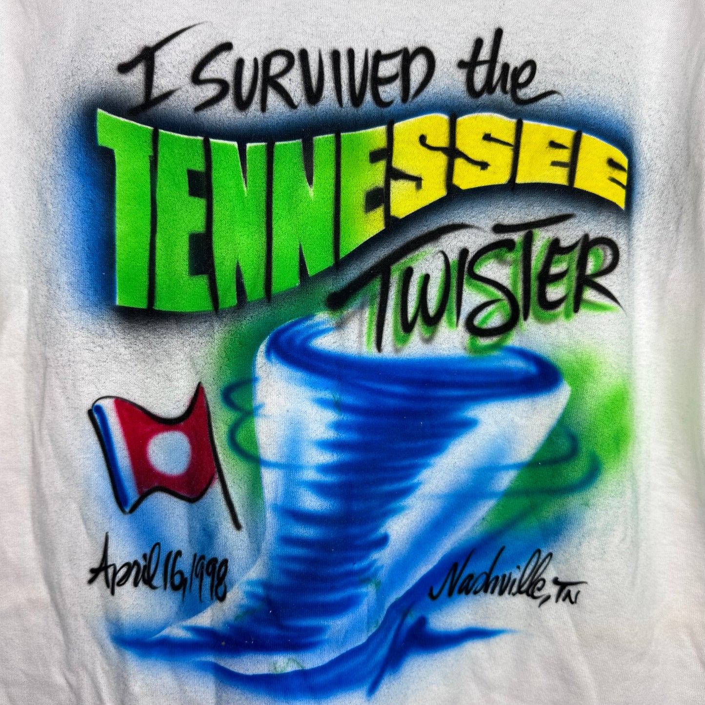 1990s Airbrush T-Shirt, Size Small, I Survived The Tennessee Twister April 16, 1998 Nashville TN