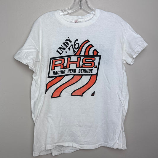 1970s Indy 76 T-Shirt, Racing Head Service, Size Large, Doug Thorley Headers, Indianapolis 500
