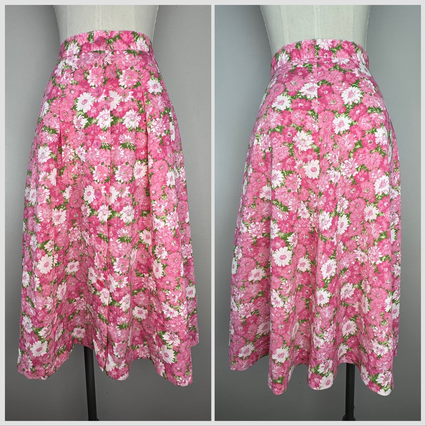 1950s Pink Floral Skirted Peplum Romper with Matching Midi Skirt, Gabar Size XS