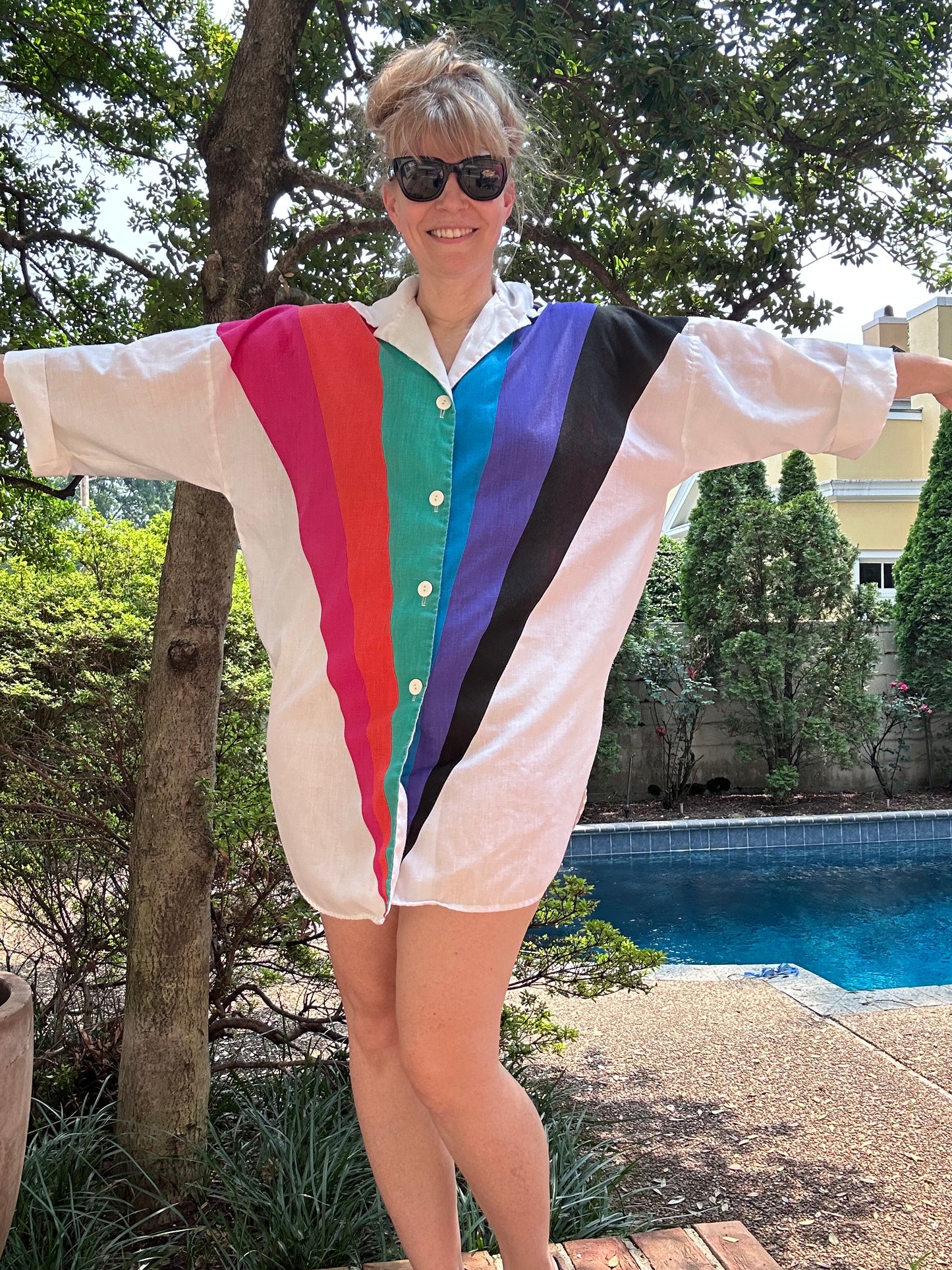 1980s Rainbow Oversized Blouse Tunic, Dotti Size Small-Medium