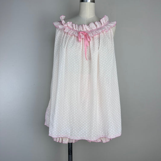 1960s Pastel Pink Polka Dot Baby Doll Pajama Set, Barbizon Lil Angel Size Medium
